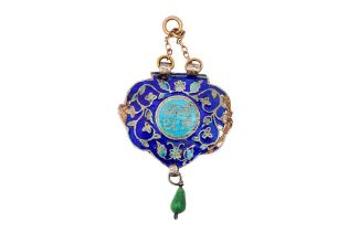 AN INDIAN DEVOTIONAL WHITE METAL ENAMELLED PENDANT WITH SHRI NATH JI INVOCATION Possibly Lucknow, Aw