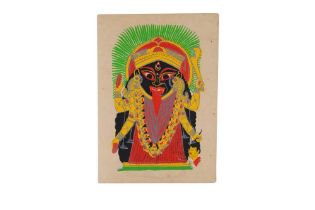 A KALIGHAT PAINTING OF THE HINDU GODDESS KALI Calcutta (Kolkata), West Bengal, Eastern India, 20th c