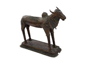 A LARGE DHOKRA BRONZE SCULPTURE OF A HOLY COW Orissa (Odisha), Eastern India, 18th - 19th century