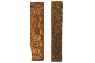 TWO CARVED TEAK WOOD ARCHITECTURAL PANELS WITH FLORAL MOTIFS Possibly Madhya Pradesh or Northern Ind