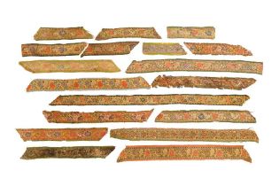 A GROUP OF BROCADED SILK RIBBONS (HASHIYAS) WITH AVIARY AND FLORAL MOTIFS Mostly Safavid Iran, 17th