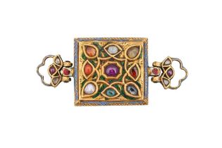 A MINIATURE POLYCHROME ENAMELLED GOLD NINE-GEM (NAVRATNA) ARMLET (BAZUBAND) Jaipur, Rajasthan, North