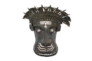 A LARGE SILVER-INLAID BRONZE SHAIVA CEREMONIAL BUTA MASK Tulunadu, Karnataka and Kerala, Southern In