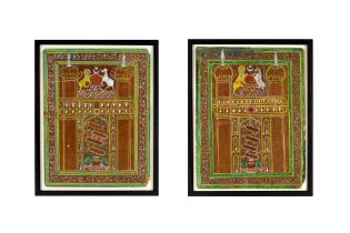 A PAIR OF INDIAN POLYCHROME-PAINTED AND ILLUMINATED CELEBRATORY PANELS Northern India, dated Shaban