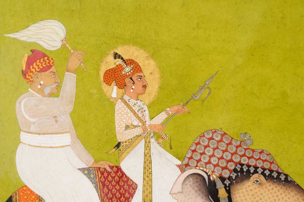 THE YOUNG MAHARAJA SAWAI OF AMBER, PRITHVI SINGH II (1762 - 1778), RIDING AN ELEPHANT Jaipur, Rajast - Image 2 of 3
