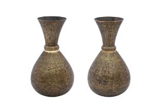 A PAIR OF IMPRESSIVE VENETO-SARACENIC REVIVAL BRASS TALL VASES Egypt, mid to late 19th century