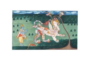 LORD RAMA IN OBEISANCE TO A COMPOSITE MYTHICAL CREATURE WITH SHIVA'S HEAD Possibly Mewar, Rajasthan,