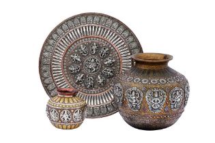 THREE TANJORE SILVER AND COPPER-OVERLAID VESSELS Thanjavur (Tanjore), Tamil Nadu, Southern India, la