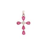 A RUBY AND DIAMOND CROSS PENDANT