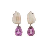 A PAIR OF AMETHYST PENDENT EARRINGS BY TIFFANY