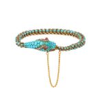 A DIAMOND, TURQUOISE AND RUBY SNAKE BRACELET