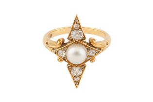 A PEARL AND DIAMOND RING