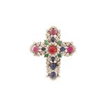 A MULTI-GEM SET CROSS PENDANT