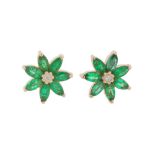 A PAIR OF EMERALD AND DIAMOND STUD EARRINGS