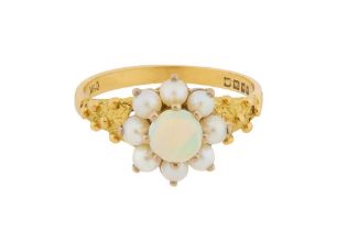 AN OPAL AND PEARL CLUSTER RING