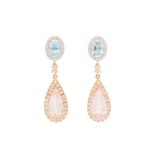 A PAIR OF MORGANITE AND DIAMOND PENDENT EARRINGS