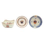 A CHINESE ARMORIAL BOWL AND TWO DISHES, 20TH CENTURY