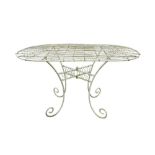A FRENCH WHITE PAINTED WIREWORK IRON GARDEN TABLE