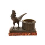 A CONTINENTAL 19TH CENTURY STYLE BRONZED INKWELL