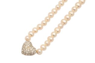 A PEARL AND IMITATION DIAMOND NECKLACE