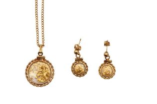 A PENDANT NECKLACE AND EARRINGS SUITE