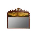A REGENCY STYLE FRET MIRROR WITH PAINTED SCENE