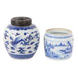 A CHINESE BLUE AND WHITE JAR AND A JARDINIERE, 20TH CENTURY