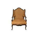 A FRENCH LOUIS XV STYLE WALNUT WINGBACK ARMCHAIR, 19TH CENTURY