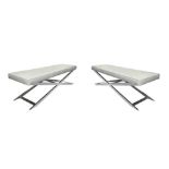 OKA; A PAIR OF CONTEMPORARY X-FRAMED BENCHES