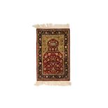 AN EXTREMELY FINE SILK & METAL THREAD HEREKE PRAYER RUG, TURKEY