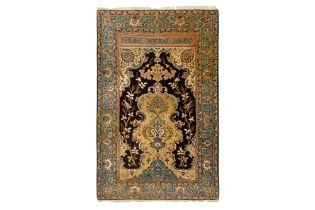 A FINE PART SILK QUM PRAYER CARPET, CENTRAL PERSIA