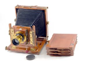 Un-named English Brass & Mahogany Half Plate Field Camera.