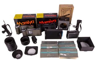 A Selection of Mamiya Press Film Backs & Accessories.