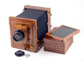 Watson & Sons Brass and Mahogany Half Plate Field Camera.