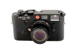 A Black Leica M6 Camera with Collapsible Elmar-M 50mm f2.8 Lens