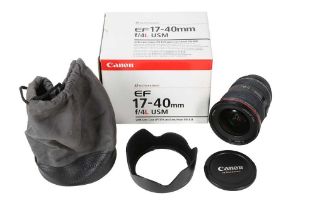 A Canon EF 17-40mm f/4L USM lens.