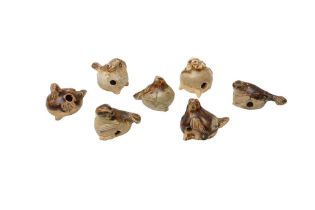 A GROUP OF SEVEN CHINESE CHANGSHA BROWN-GLAZED 'ANIMAL' WHISTLES 唐 長沙窯褐釉動物形哨子一組七件