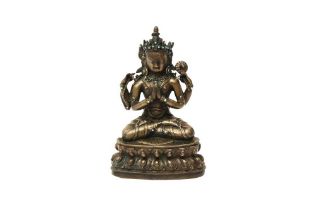 A TIBETAN BRONZE FIGURE OF SADAKSARI 十五世紀 銅聖觀音坐像