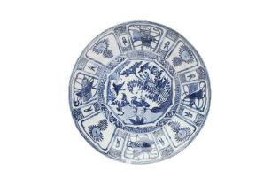 A CHINESE BLUE AND WHITE KRAAK PORCELAIN 'DUCKS' DISH 晚明 青花克拉克蓮池禽戲盤