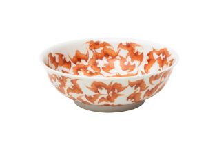 A CHINESE IRON RED-DECORATED 'HUNDRED BATS' BOWL 民國時期 礬紅百蝠盌