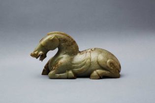 A LARGE CHINESE JADE CARVING OF A MYTHICAL HORSE 明至清 玉馬