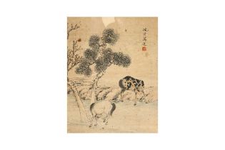 WANG WANSHUAN 王萬選 (? - ?) Horses under a pine tree 松下駿馬