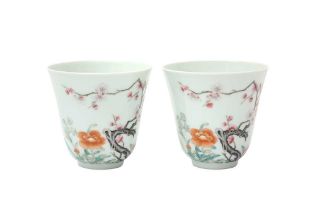 A PAIR OF CHINESE FAMILLE-ROSE 'BLOSSOMS' CUPS 清光緒 粉彩花卉紋盃一對 《大清光緒年製》款