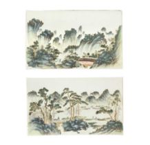 A PAIR OF CHINESE PORCELAIN 'LANDSCAPE' PLAQUES 晚清 山水圖紋瓷板一對