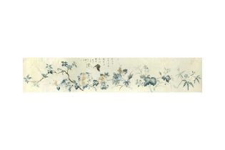 A CHINESE EMBROIDERED 'FLOWER, BIRD AND INSECTS' SILK PANEL 清 花蟲圖刺繡掛屏 鏡框