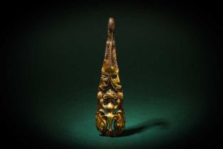 A CHINESE PARCEL GILT BRONZE BELT HOOK, DAIGOU 漢 銅鎏金象首帶鉤
