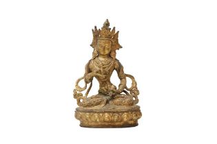 A SINO-TIBETAN GILT-BRONZE FIGURE OF VAJRASATTVA 清十八世紀 銅鎏金金剛薩埵菩薩坐像