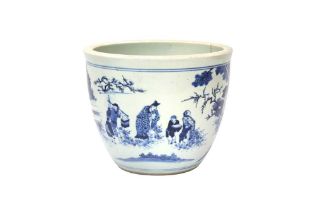 A CHINESE BLUE AND WHITE 'FIGURATIVE' JARDINIÈRE 清 青花人物故事圖紋盆