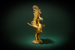 A CHINESE INLAID GILT-BRONZE FIGURE OF A PHOENIX 西漢 銅鎏金鳳形擺件