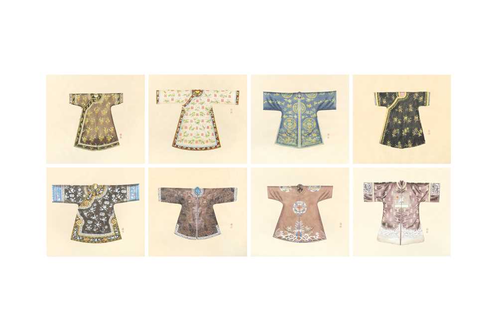 A SET OF EIGHT CHINESE PAINTINGS OF ROBES 晚清 水粉繪吉服袍一組五件